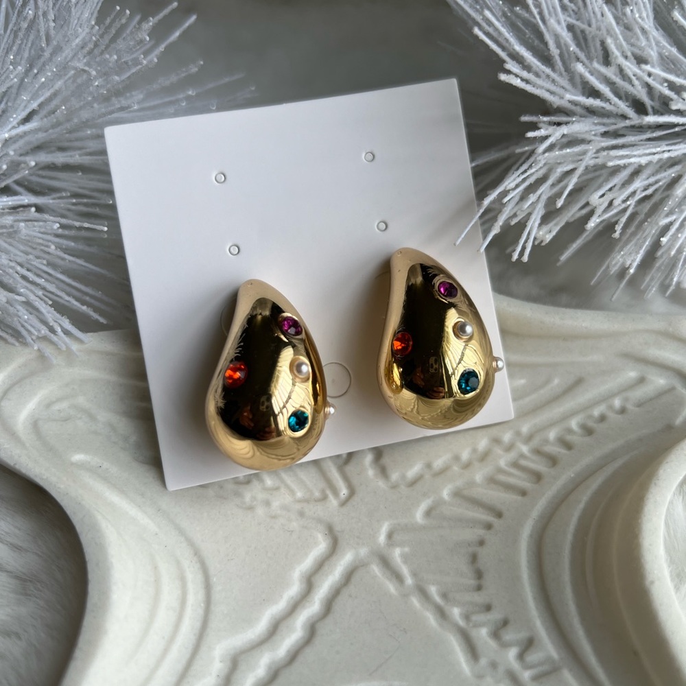 Multicolor oversized Gold Tear Drop Earrings